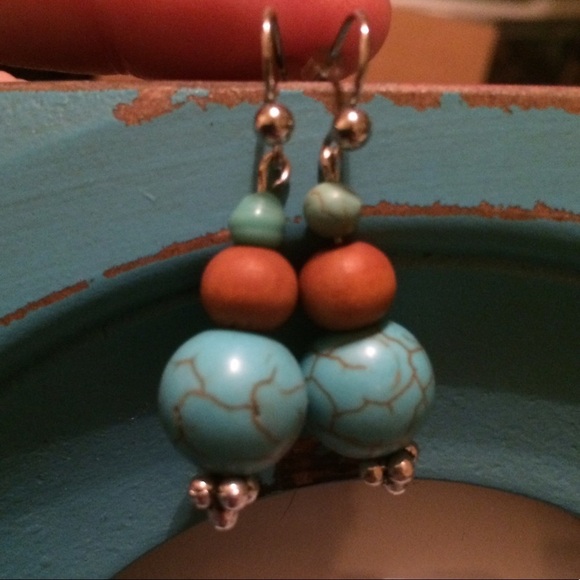 Handcrafted Marble Teal Hook Earrings - Picture 3 of 3